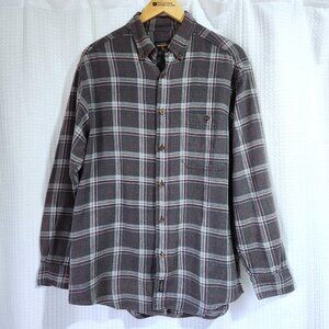 Woolrich Flannel Plaid Men's Med Grey Black & Red Long Sleeve Shirt Vintage